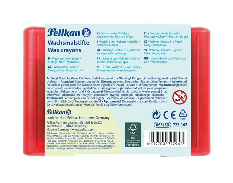 Produktbild: Pelikan Wachsmalstifte wasserfest dick dreieckig, 8er Set