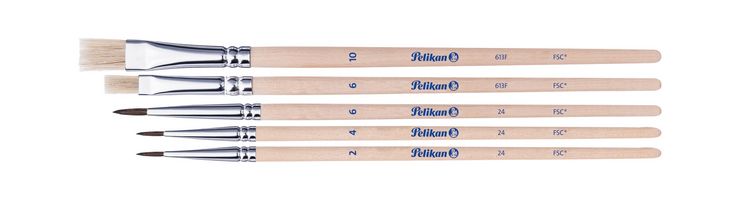 Produktbild: Pelikan Pinsel Starter-Set, 3 Haar- und 2 Borstenpinseln