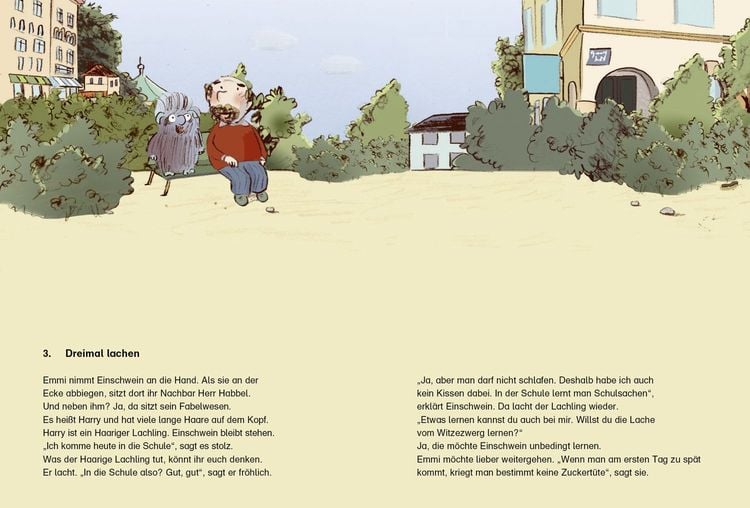 Lesen + Stickern. Einschweins erster Schultag