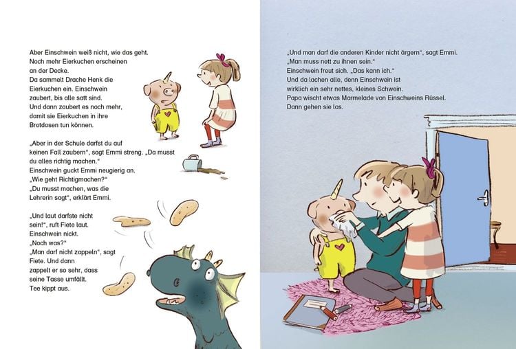 Lesen + Stickern. Einschweins erster Schultag