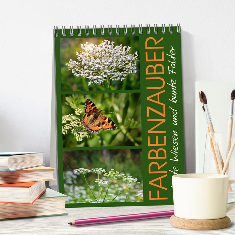 Produktbild: Farbenzauber, bunte Wiesen und bunte Falter (Tischkalender 2026 DIN A5 hoch), CALVENDO Monatskalender