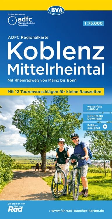 Produktbild: ADFC-Regionalkarte Koblenz Mittelrheintal, 1:75.000, mit Tagestourenvorschlägen, reiß- und wetterfest, E-Bike-geeignet, GPS-Tracks-Download