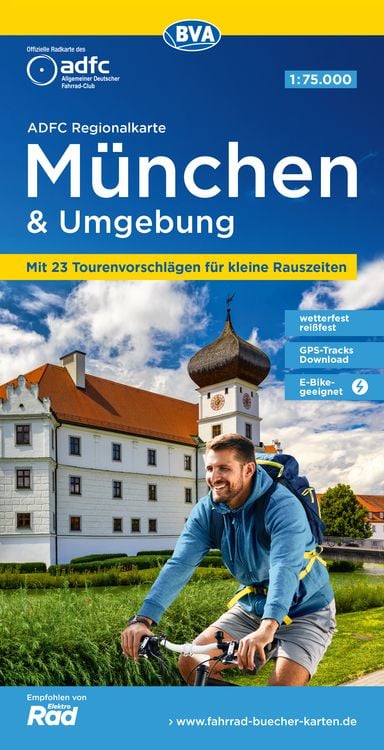 Produktbild: ADFC-Regionalkarte München und Umgebung, 1:75.000, mit Tagestourenvorschlägen, reiß- und wetterfest, E-Bike-geeignet, GPS-Tracks Download