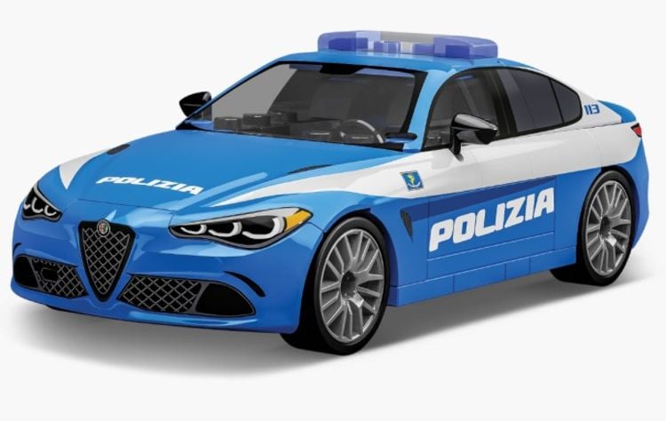 Produktbild: COBI 24606 - Alfa Romeo Giulia Quadrifoglio Polizia, Sportlimousine, Bausatz 1:35, 93 Klemmbausteine