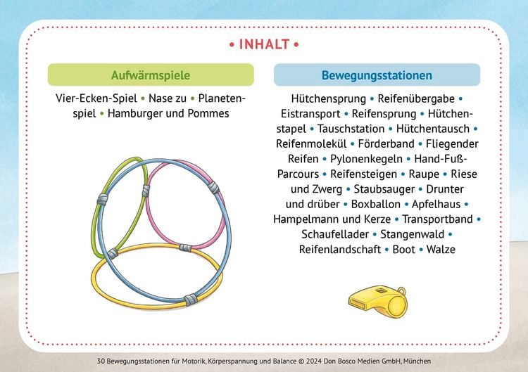 Produktbild: 30 Bewegungsstationen f&uuml;r Motorik, K&ouml;rperspannung und Balance. Bildkarten f&uuml;r Kinder von 3 bis 8