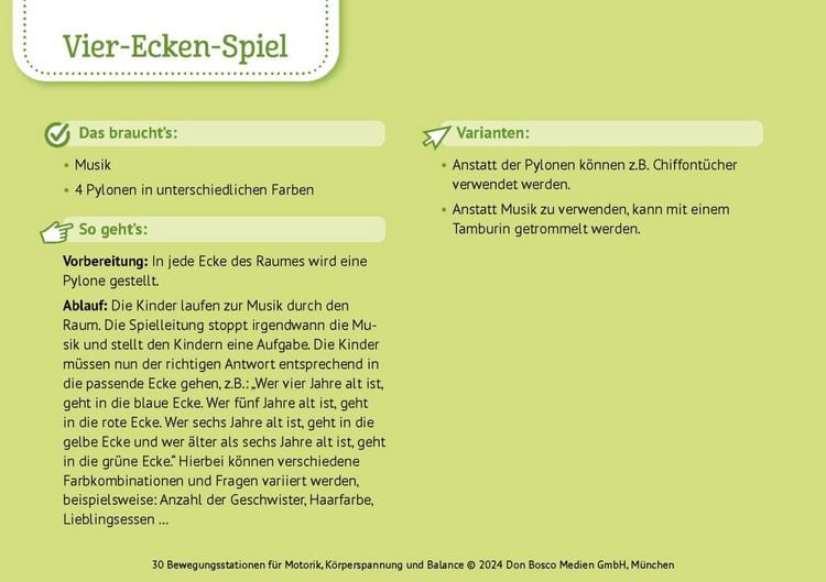 Produktbild: 30 Bewegungsstationen f&uuml;r Motorik, K&ouml;rperspannung und Balance. Bildkarten f&uuml;r Kinder von 3 bis 8