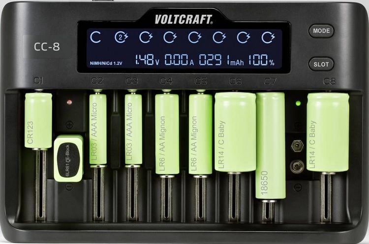 Produktbild: VOLTCRAFT CC-8 Rundzellen-Ladeger&auml;t LiIon, LiFePO, NiMH, NiCd A, Mignon (AA), Micro (AAA), Mini (AAAA), 9V Block, Baby (C), Sub-C