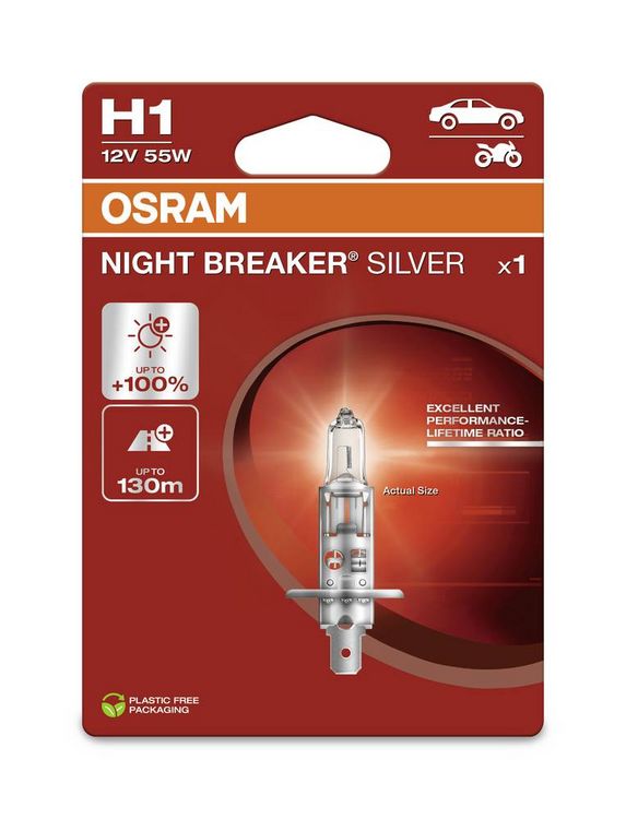 Produktbild: Osram Automotive 4062172395465 Halogen Leuchtmittel Night Breaker&reg; Silver H1 55W 12V