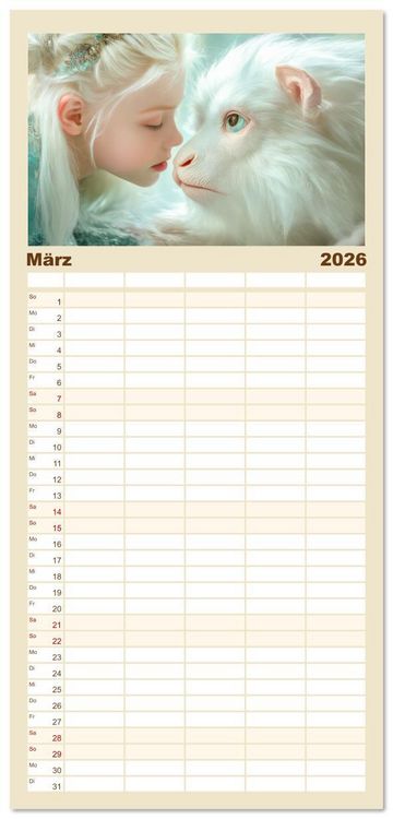 Produktbild: Familienplaner 2026 - Willkommen im Fantasieland - M&auml;rchenbilder mit 5 Spalten (Wandkalender, 21 x 45 cm) CALVENDO