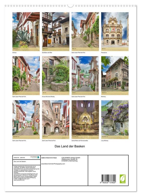Produktbild: Das Land der Basken (hochwertiger Premium Wandkalender 2026 DIN A2 hoch), Kunstdruck in Hochglanz