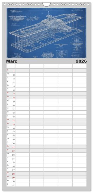 Produktbild: Familienplaner 2026 - Steampunk - Blaupausen mit 5 Spalten (Wandkalender, 21 x 45 cm) CALVENDO