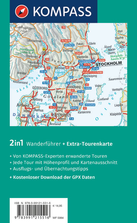 Produktbild: KOMPASS Wanderf&uuml;hrer Schweden S&uuml;d und Mitte, Von Sk&aring;ne bis Dalarna, 80 Touren