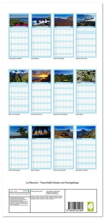 Produktbild: Familienplaner 2026 - La Reunion - Traumhafte K&uuml;sten und Hochgebirge mit 5 Spalten (Wandkalender, 21 x 45 cm) CALVENDO