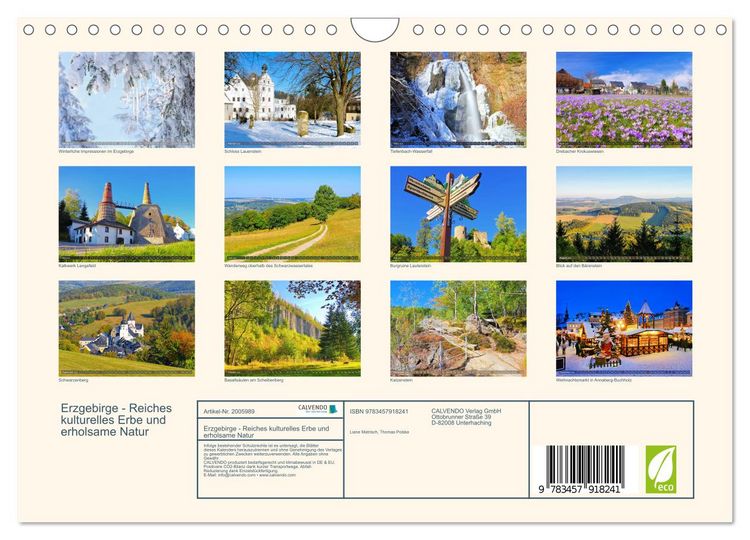 Produktbild: Erzgebirge - Reiches kulturelles Erbe und erholsame Natur (Wandkalender 2026 DIN A4 quer), CALVENDO Monatskalender