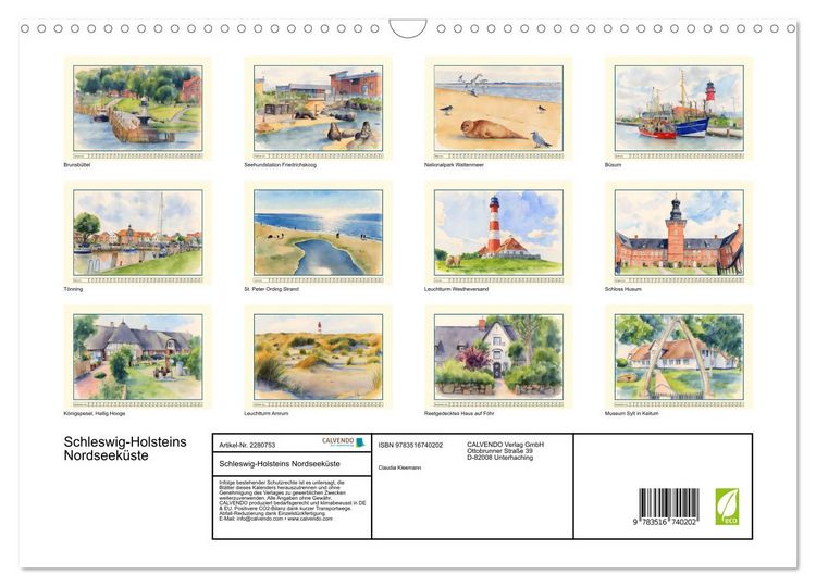 Produktbild: Schleswig-Holsteins Nordseek&uuml;ste (Wandkalender 2026 DIN A3 quer), CALVENDO Monatskalender
