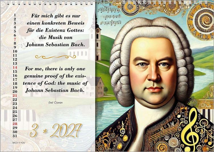 Produktbild: Johann-Sebastian-Bach-Zitate-Kalender, ein Musik-Kalender 2027, DIN A4