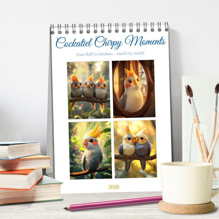 Produktbild: Cockatiel Chirpy Moments (Desk Calendar 2026 DIN A5 portrait), CALVENDO 12 Month DeskCalendar