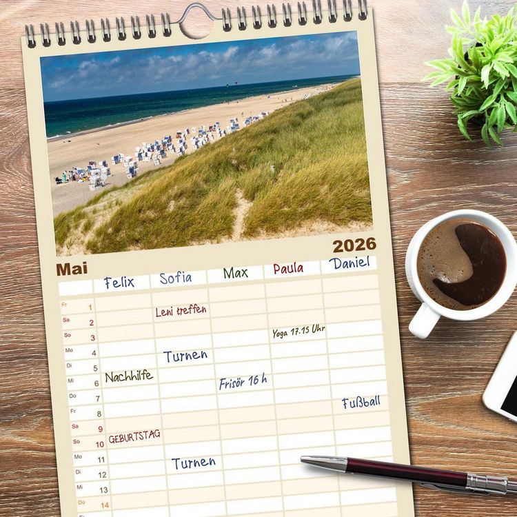 Produktbild: Familienplaner 2026 - Deutschland - Insel Sylt mit 5 Spalten (Wandkalender, 21 x 45 cm) CALVENDO