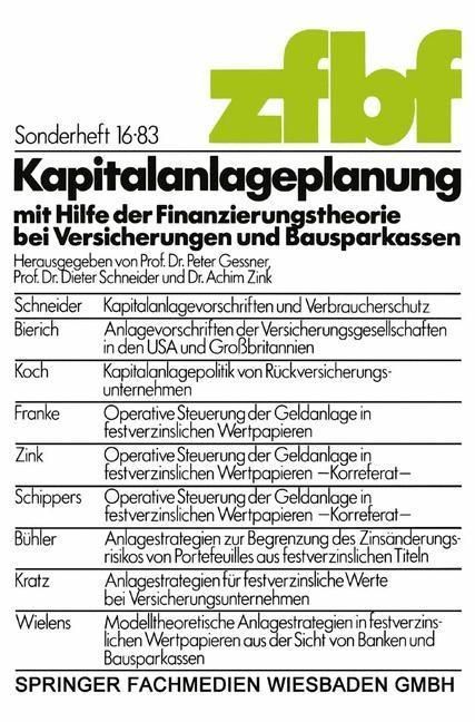 Produktbild: Kapitalanlageplanung mit Hilfe der Finanzierungstheorie bei Versicherungen und Bausparkassen