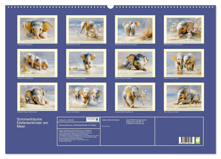 Produktbild: Sommertr&auml;ume. Elefantenkinder am Meer (Wandkalender 2027 DIN A2 quer), CALVENDO Monatskalender