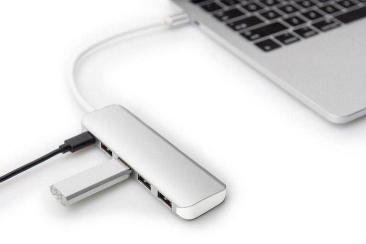 Produktbild: Digitus DA-70242-1 USB-Hub 4+1 Port USB-A USB 3.0 5 GBit/s mit Schnellladeport, mit USB-C&reg; Stecker, mit Aluminiumgeh&auml;use Silber DA-70242-1