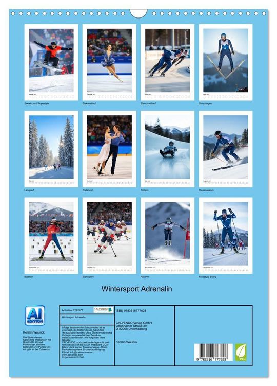 Produktbild: Wintersport Adrenalin (Wandkalender 2027 DIN A3 hoch), CALVENDO Monatskalender