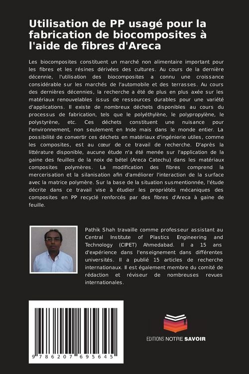 Produktbild: Utilisation de PP usag&eacute; pour la fabrication de biocomposites &agrave; l'aide de fibres d'Areca