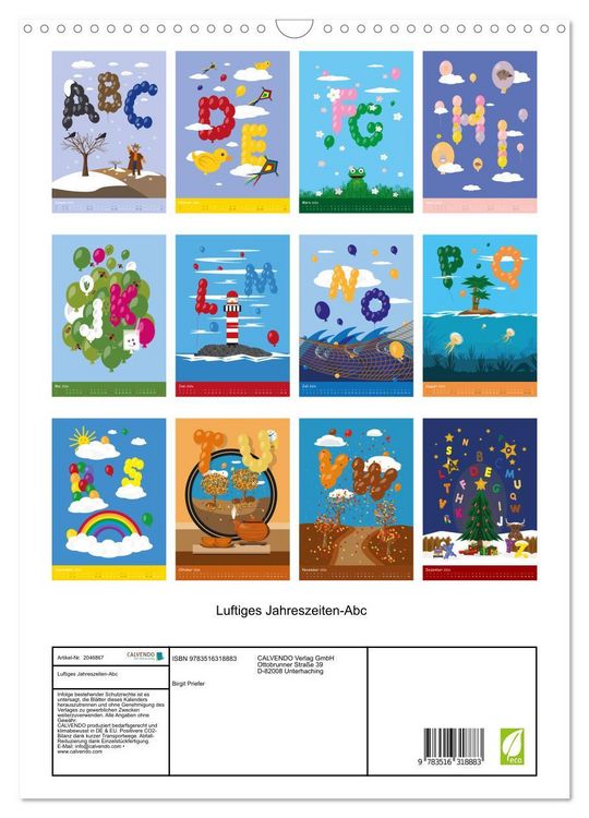 Produktbild: Luftiges Jahreszeiten-Abc (Wandkalender 2026 DIN A3 hoch), CALVENDO Monatskalender