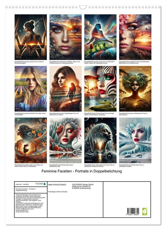 Produktbild: Feminine Facetten - Portraits in Doppelbelichtung (Wandkalender 2026 DIN A2 hoch), CALVENDO Monatskalender