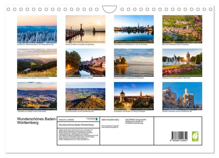 Produktbild: Wundersch&ouml;nes Baden-W&uuml;rttemberg (Wandkalender 2027 DIN A4 quer), CALVENDO Monatskalender