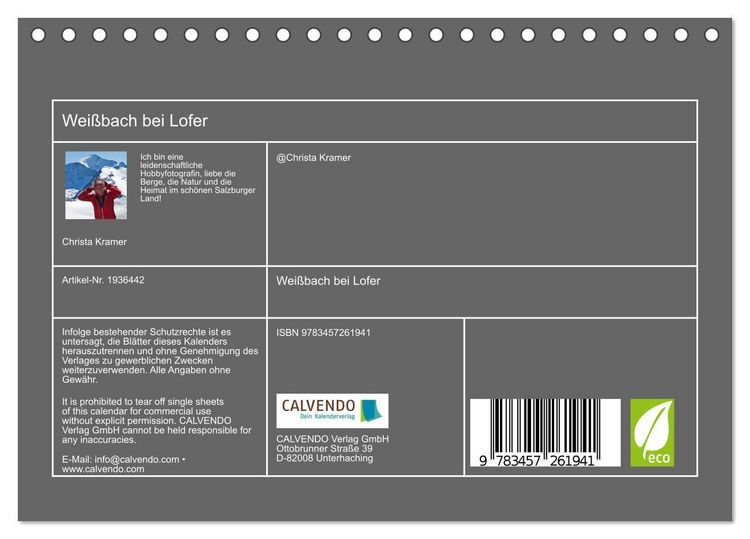 Produktbild: Wei&szlig;bach bei Lofer (Tischkalender 2026 DIN A5 quer), CALVENDO Monatskalender