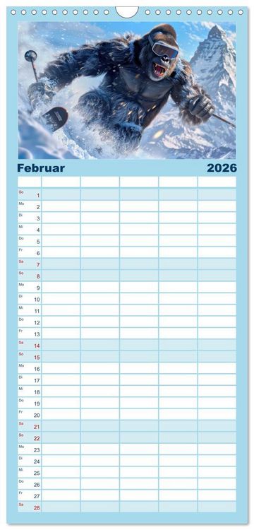 Produktbild: Familienplaner 2026 - Tierisch lustige Skifahrer mit 5 Spalten (Wandkalender, 21 x 45 cm) CALVENDO
