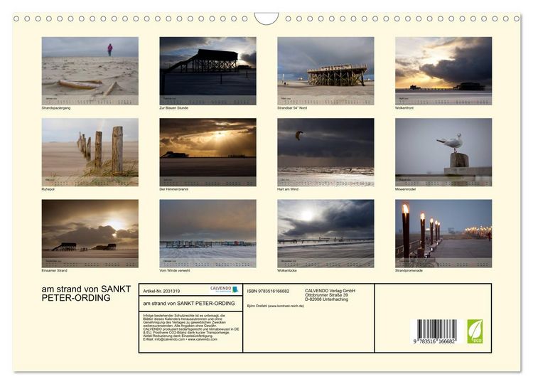 Produktbild: am strand von SANKT PETER-ORDING (Wandkalender 2026 DIN A3 quer), CALVENDO Monatskalender