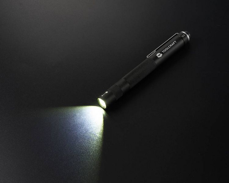 Produktbild: TOOLCRAFT TO-8985333 Penlight mit G&uuml;rtelclip batteriebetrieben 170lm Schwarz 33g