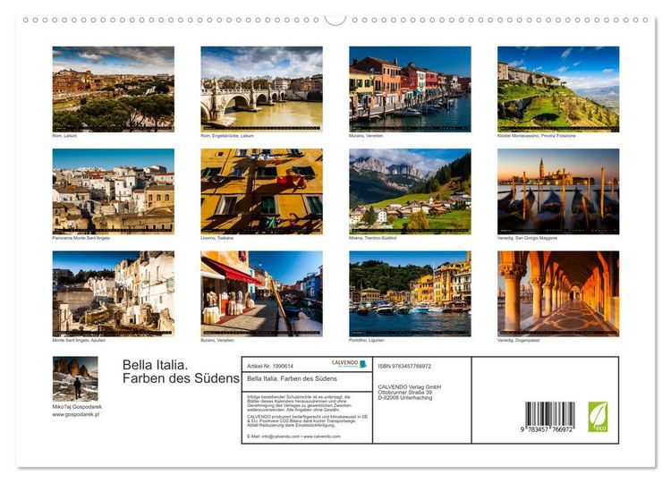 Produktbild: Bella Italia. Farben des S&uuml;dens (hochwertiger Premium Wandkalender 2026 DIN A2 quer), Kunstdruck in Hochglanz