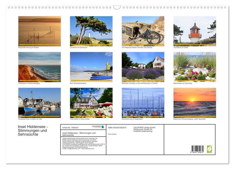 Produktbild: Insel Hiddensee - Stimmungen und Sehns&uuml;chte (Wandkalender 2026 DIN A2 quer), CALVENDO Monatskalender