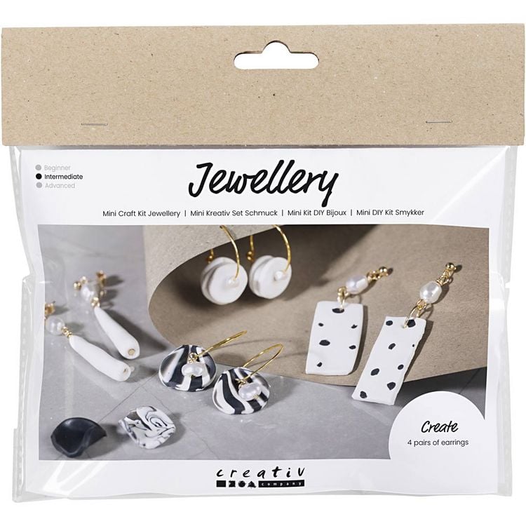 Produktbild: Creativ Company Mini Kreativ Set Schmuck, Ohrringe, Schwarz, Wei&szlig;