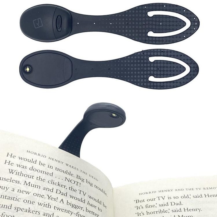 Produktbild: Flexilight Leselicht (Black Dots) - schwarz - 2 in 1 Leselampe & Lesezeichen - LED Leselicht - Geschenk für Leser, Buchliebhaber - Deutsche Ausgabe