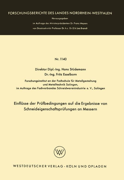 Produktbild: Einfl&uuml;sse der Pr&uuml;fbedingungen auf die Ergebnisse von Schneideigenschaftspr&uuml;fungen an Messern