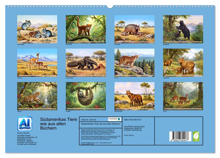 Produktbild: S&uuml;damerikas Tiere wie aus alten B&uuml;chern (hochwertiger Premium Wandkalender 2027 DIN A2 quer), Kunstdruck in Hochglanz