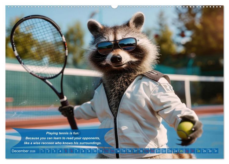 Produktbild: Funny animals as tennis players (Wall Calendar 2026 DIN A2 landscape), CALVENDO 12 Month Wall Calendar