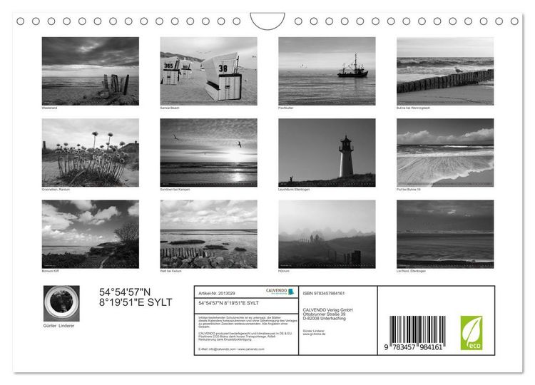 Produktbild: 54&deg;54'57"N 8&deg;19'51"E SYLT (Wandkalender 2026 DIN A4 quer), CALVENDO Monatskalender