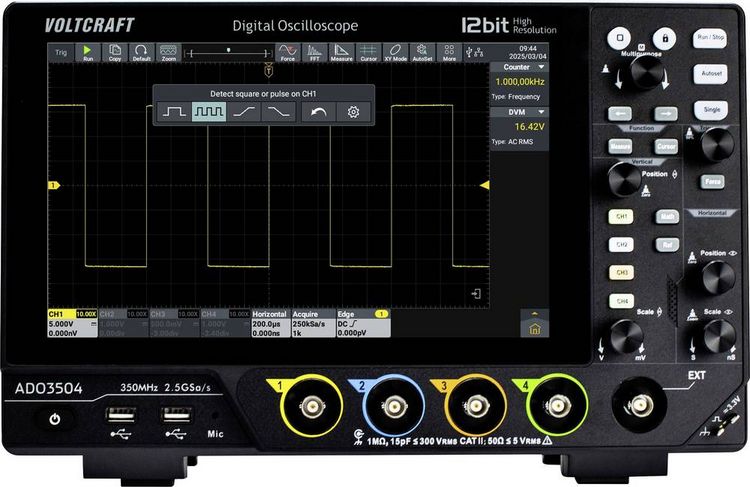 Produktbild: VOLTCRAFT ADO-3504 Digital-Oszilloskop 350 MHz 2.5 GSa/s 250 Mpts 12 Bit Digital-Speicher (DSO) 1 St.