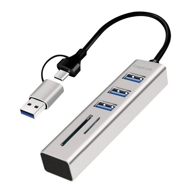 Produktbild: LogiLink UA0445 USB-Hub 3 Port USB-A, SDHC, microSDHC USB 3.0 5 GBit/s Aluminium UA0445