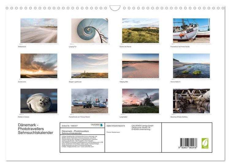 Produktbild: D&auml;nemark - Phototravellers Sehnsuchtskalender (Wandkalender 2026 DIN A3 quer), CALVENDO Monatskalender