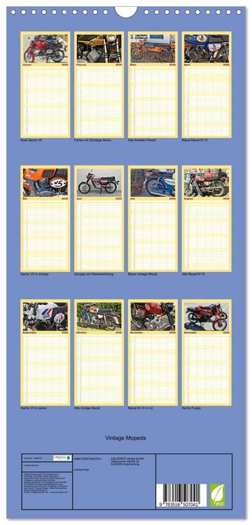 Produktbild: Familienplaner 2026 - Vintage Mopeds mit 5 Spalten (Wandkalender, 21 x 45 cm) CALVENDO