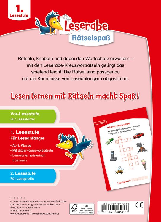 Produktbild: Leserabe R&auml;tselspa&szlig; - Kreuzwortr&auml;tsel zum Lesenlernen (1. Lesestufe)