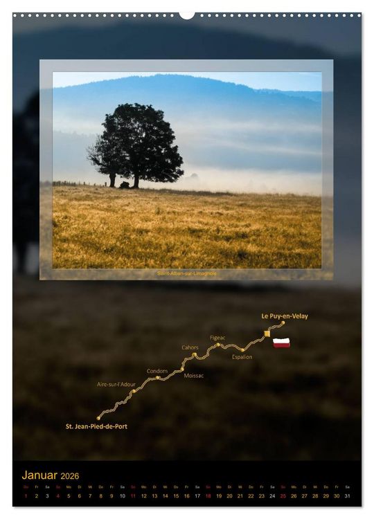 Produktbild: Jakobsweg Via Podiensis (Wandkalender 2026 DIN A2 hoch), CALVENDO Monatskalender