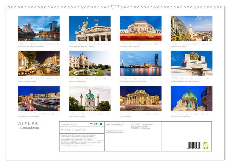 Produktbild: W I E N E R Impressionen (Wandkalender 2026 DIN A2 quer), CALVENDO Monatskalender