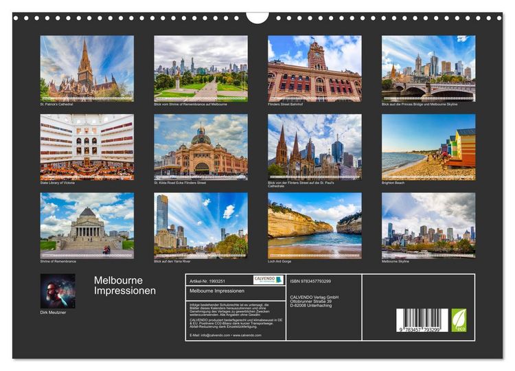 Produktbild: Melbourne Impressionen (Wandkalender 2026 DIN A3 quer), CALVENDO Monatskalender